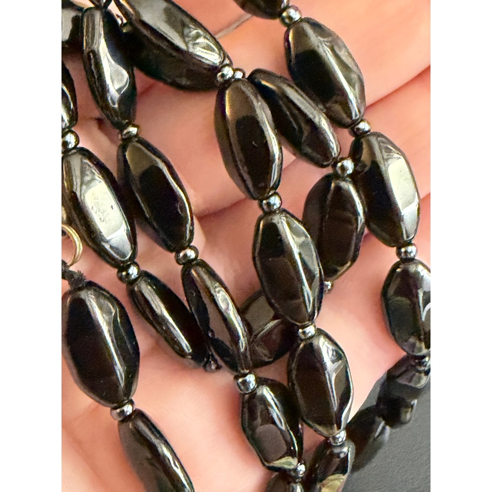 Vintage Glass Beaded Necklace Black 24"